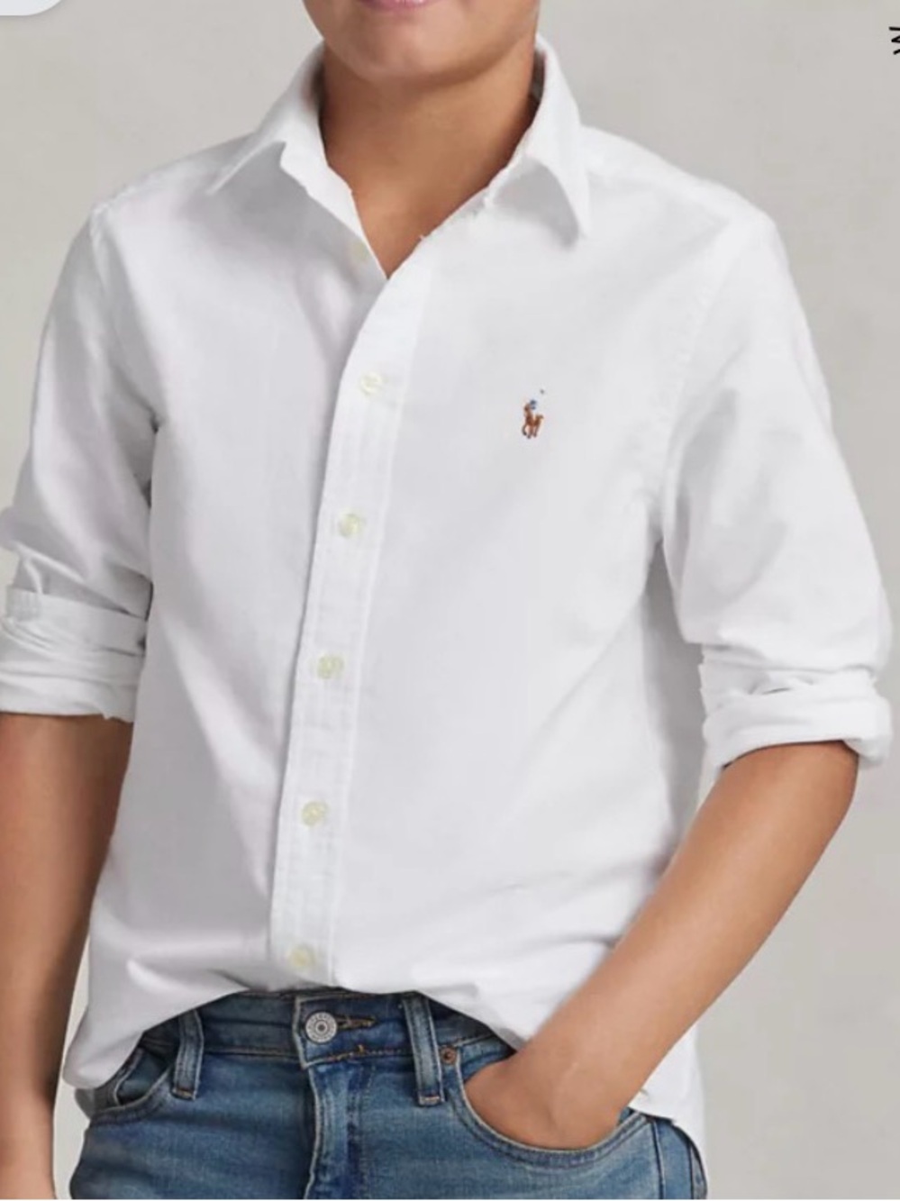 Ralph Lauren White Long-Sleeve Cotton Button-Down Shirt Pony Logo Size 7